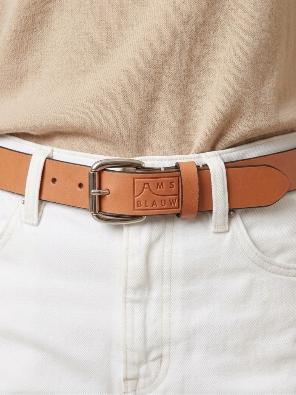 AMS BLAUW Tan Leather Belt Amsterdam, sz Medium